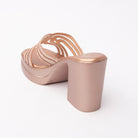 Champagne beaded platform mules for women with cushioned footbed, side view