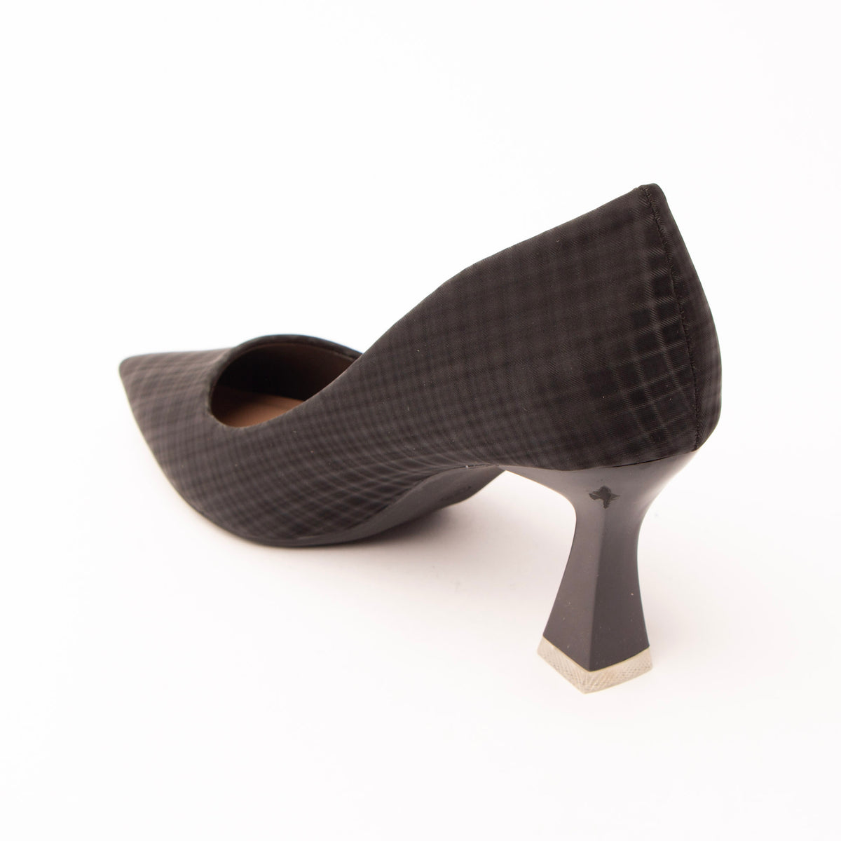 Black check print court shoes for women, back view showing the heel