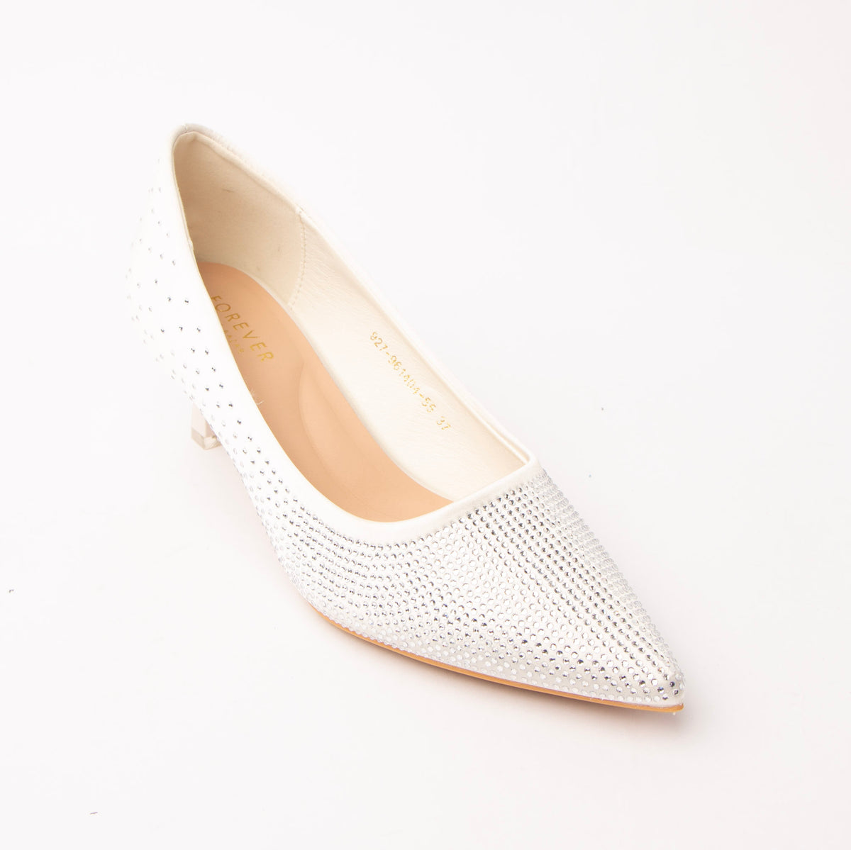White crystal kitten heel pumps for women – Forever Shoe Bazar