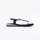 Black flat sandals for women, graduated domed stones seated in gold-tone bezels