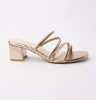 Gold criss cross strap mules styled for party wear