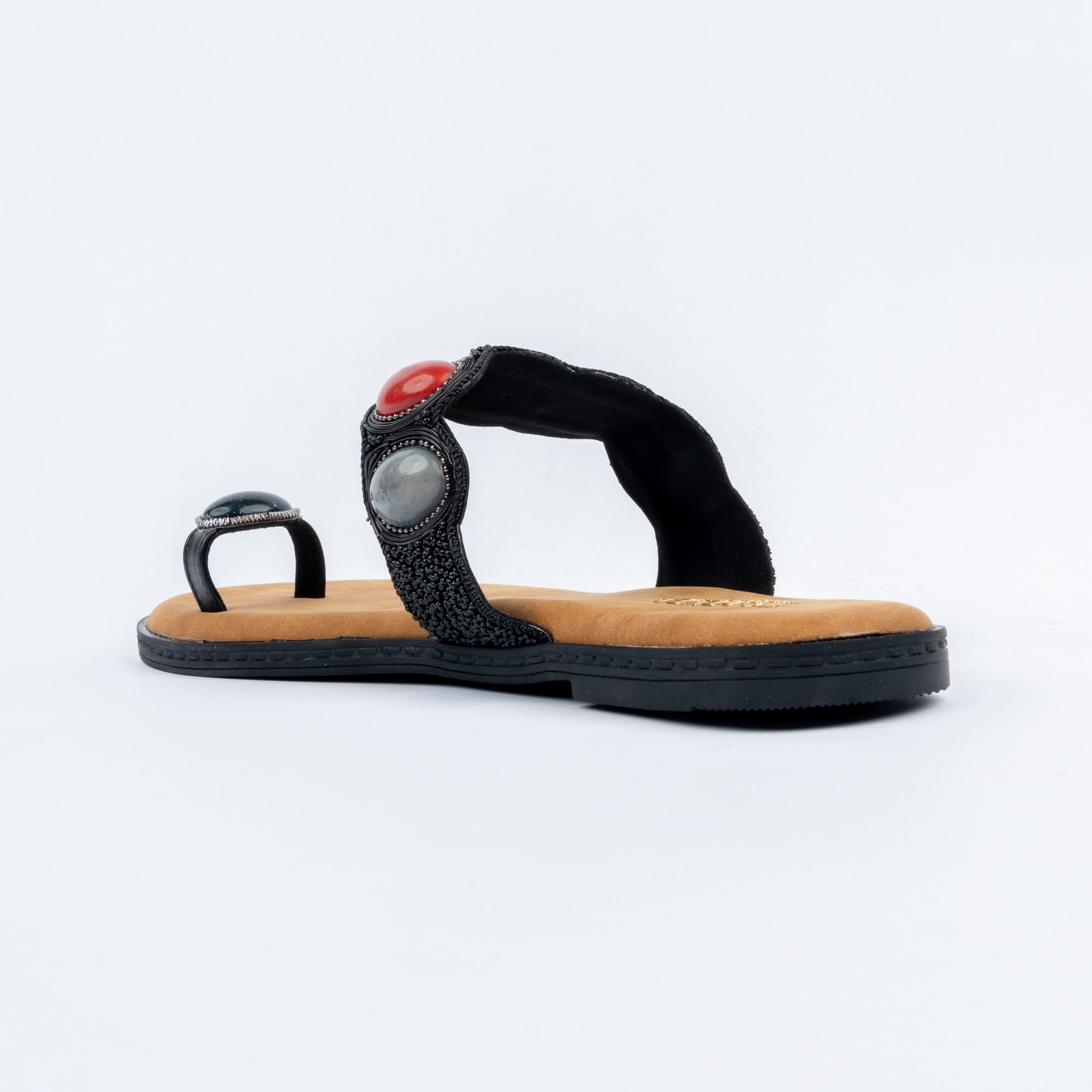 Black flats for women with cushioned footbed, side view