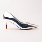 Silver pumps for women, side view