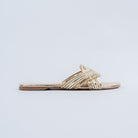 Gold flats for women with cushioned footbed, side view