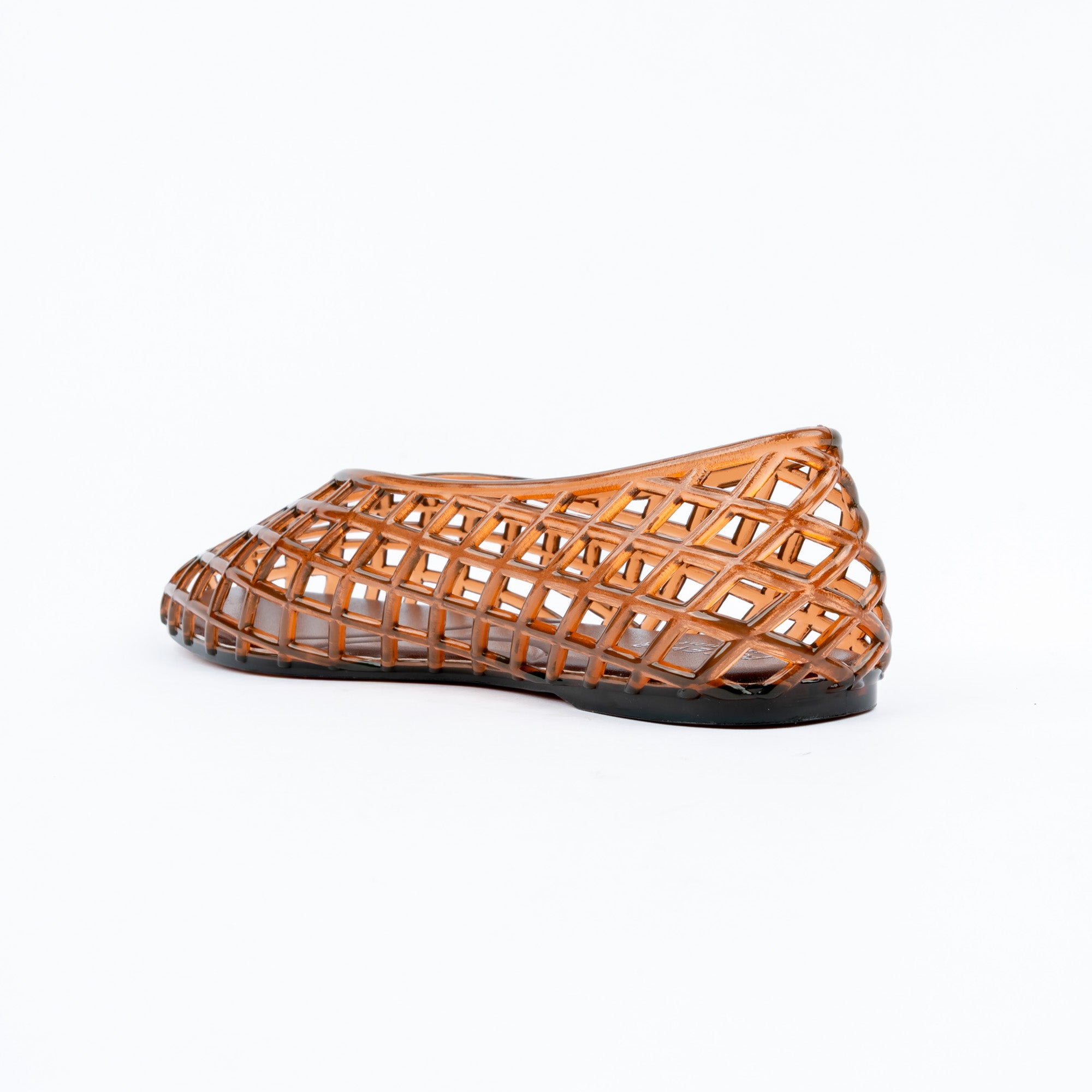 Coffee brown jelly flats for women with cushioned footbed, side view