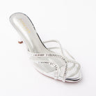 Silver mules for women, three-quarter view