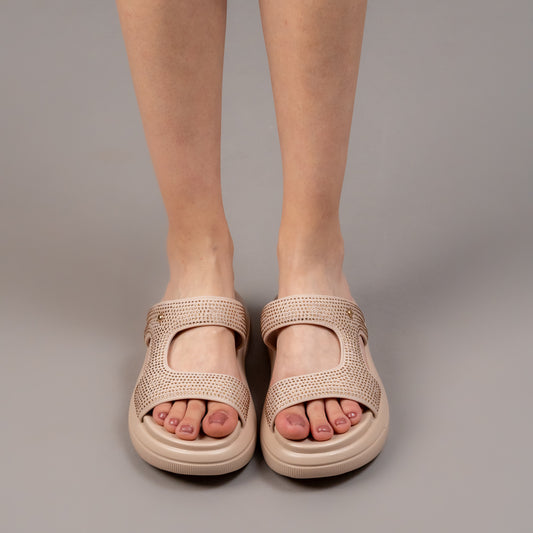 Eleven On Ten - Beige Casual Slipper with Rhinestones