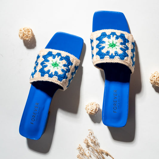 Bohemian Bliss - Blue Crochet Slide-on