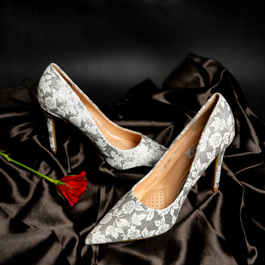 Floral Aura - Silver Partywear Pumps
