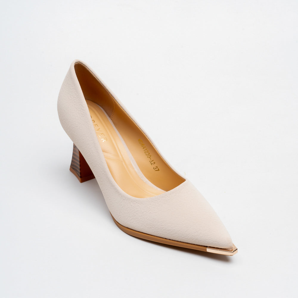 Verona Sculpt Heel Pointed Toe Pumps - Beige - view 2