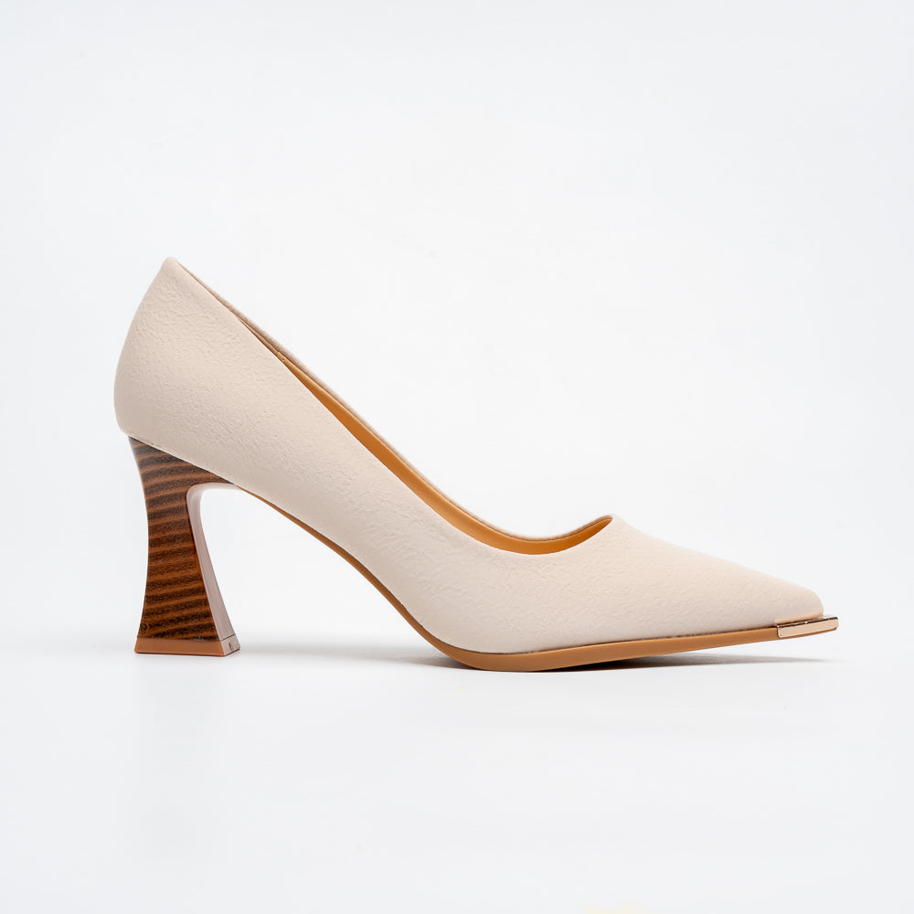 Verona Sculpt Heel Pointed Toe Pumps - Beige