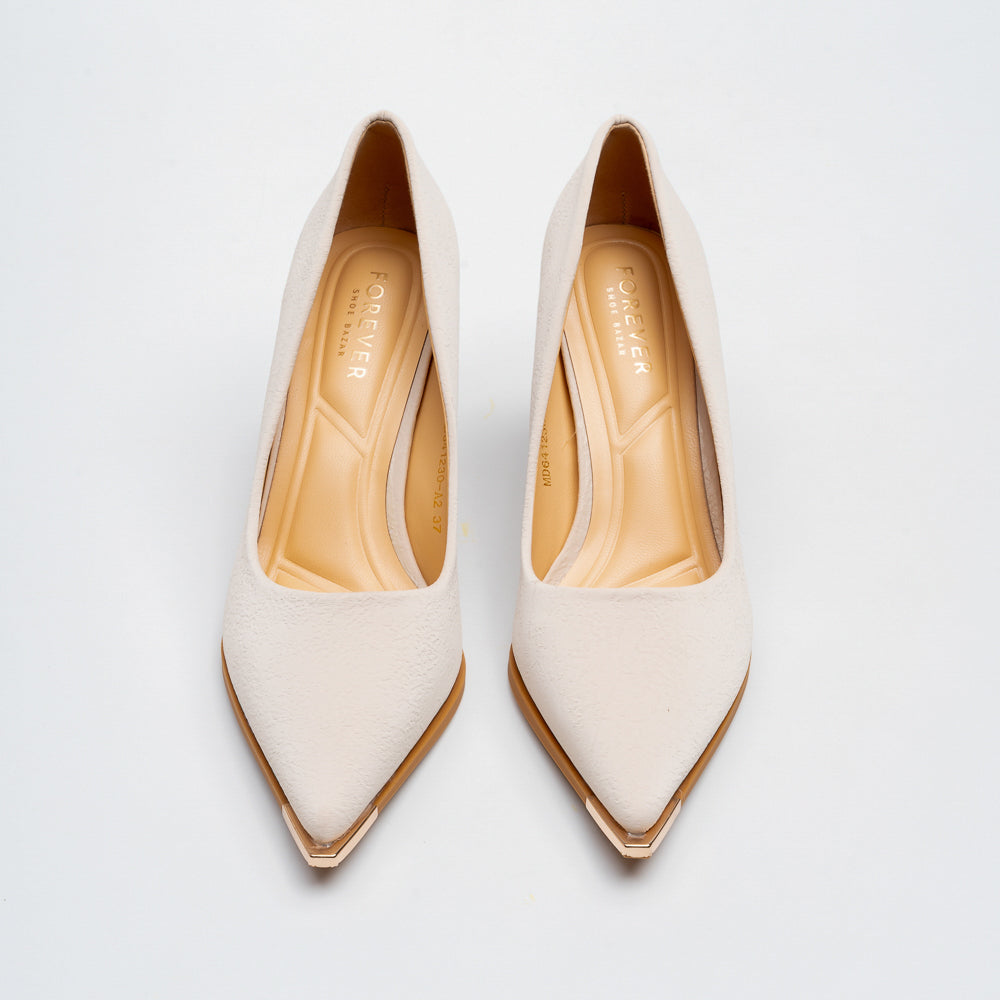 Verona Sculpt Heel Pointed Toe Pumps - Beige - view 3
