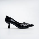 The Pleat - Black Pointed Kitten Heel Pump