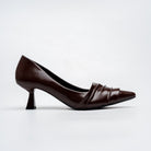 The Pleat - Coffee Pointed Kitten Heel Pump