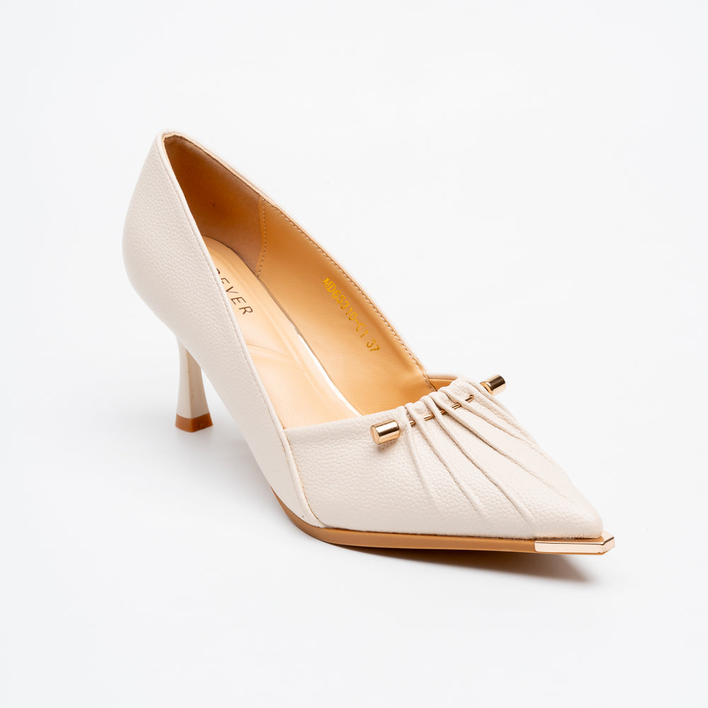 Raven Pleat Kitten Heel Pumps - Beige - view 2