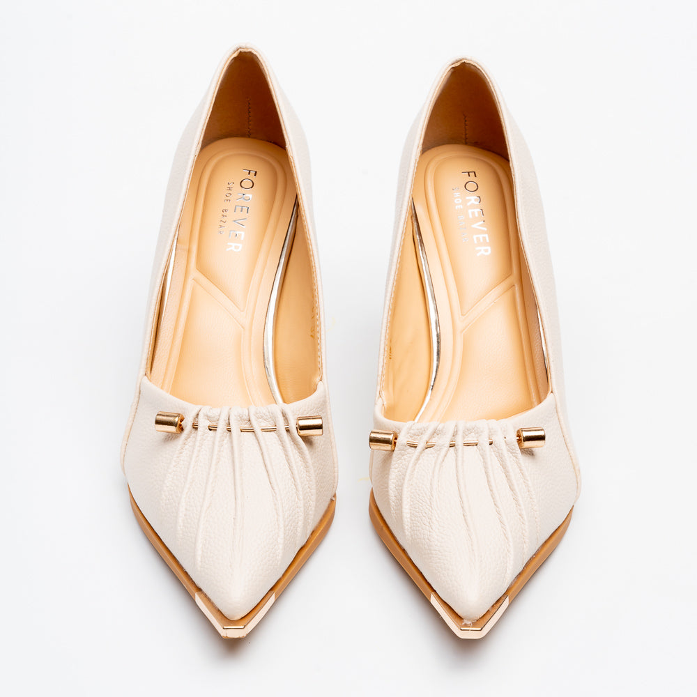Raven Pleat Kitten Heel Pumps - Beige - view 3