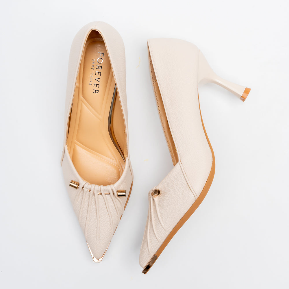 Raven Pleat Kitten Heel Pumps - Beige - view 4