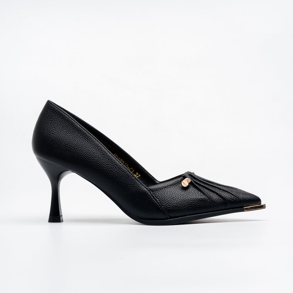 Raven Pleat Kitten Heel Pumps - Black