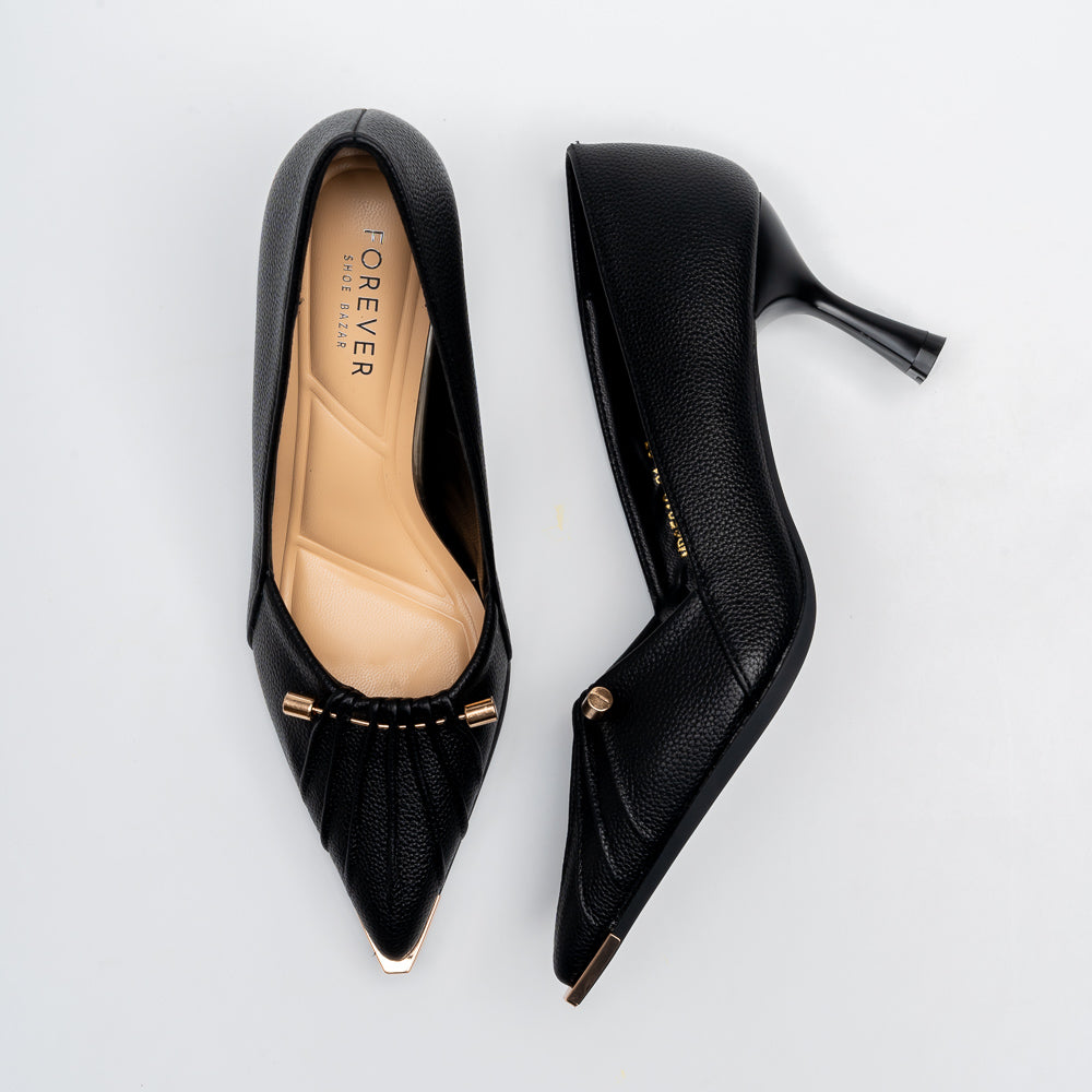 Raven Pleat Kitten Heel Pumps - Black - view 4