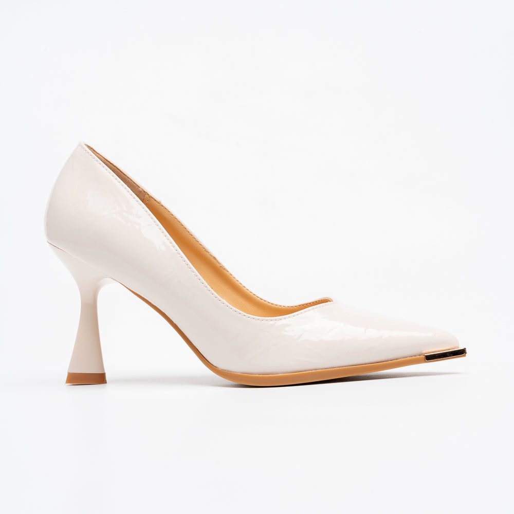 Aurora Metal Tip Pointed Toe Pumps - Beige