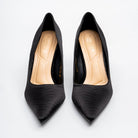 Textured Pointed Toe Stiletto Pumps - Black - view 3