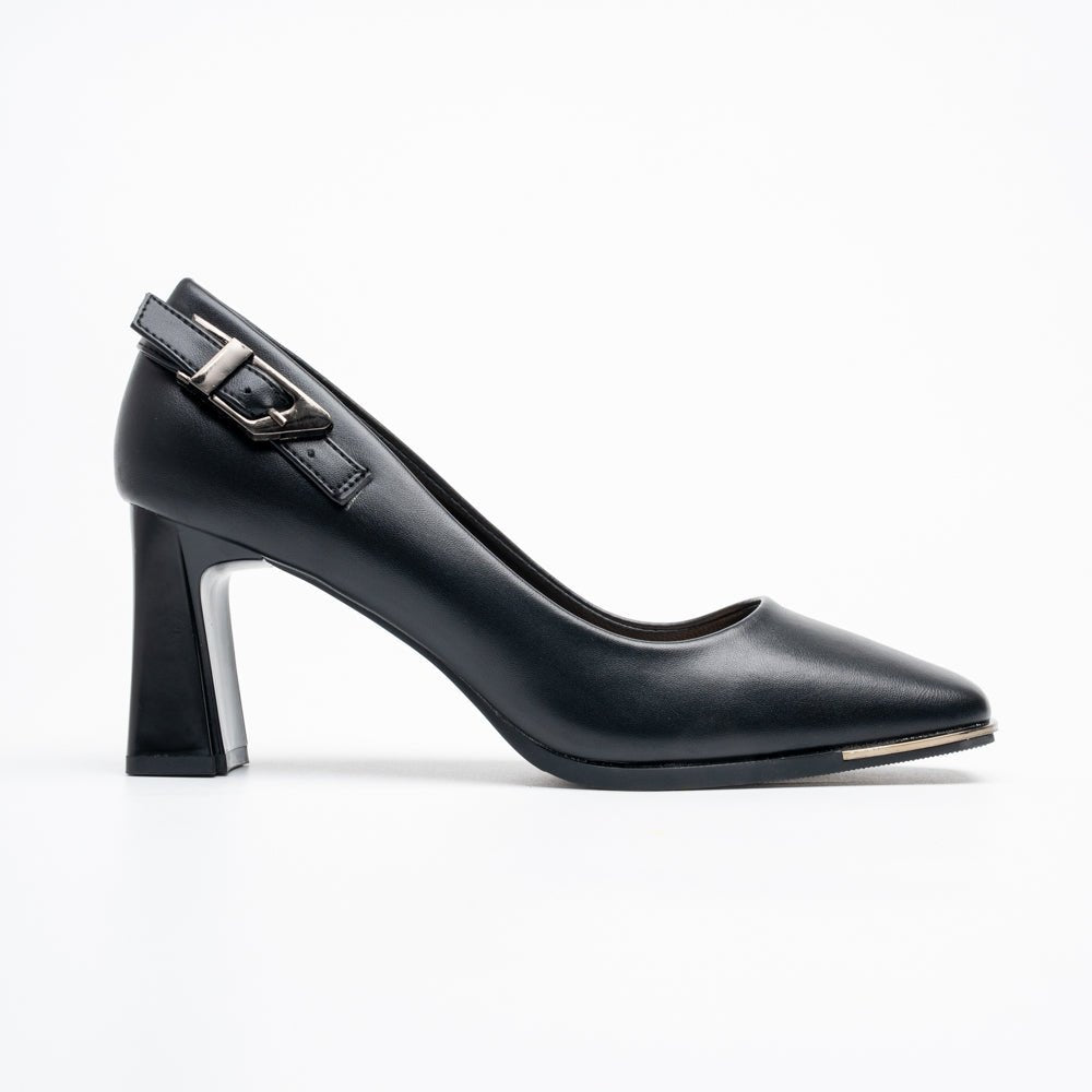 Vienna Buckle Block Heel Pumps - Black