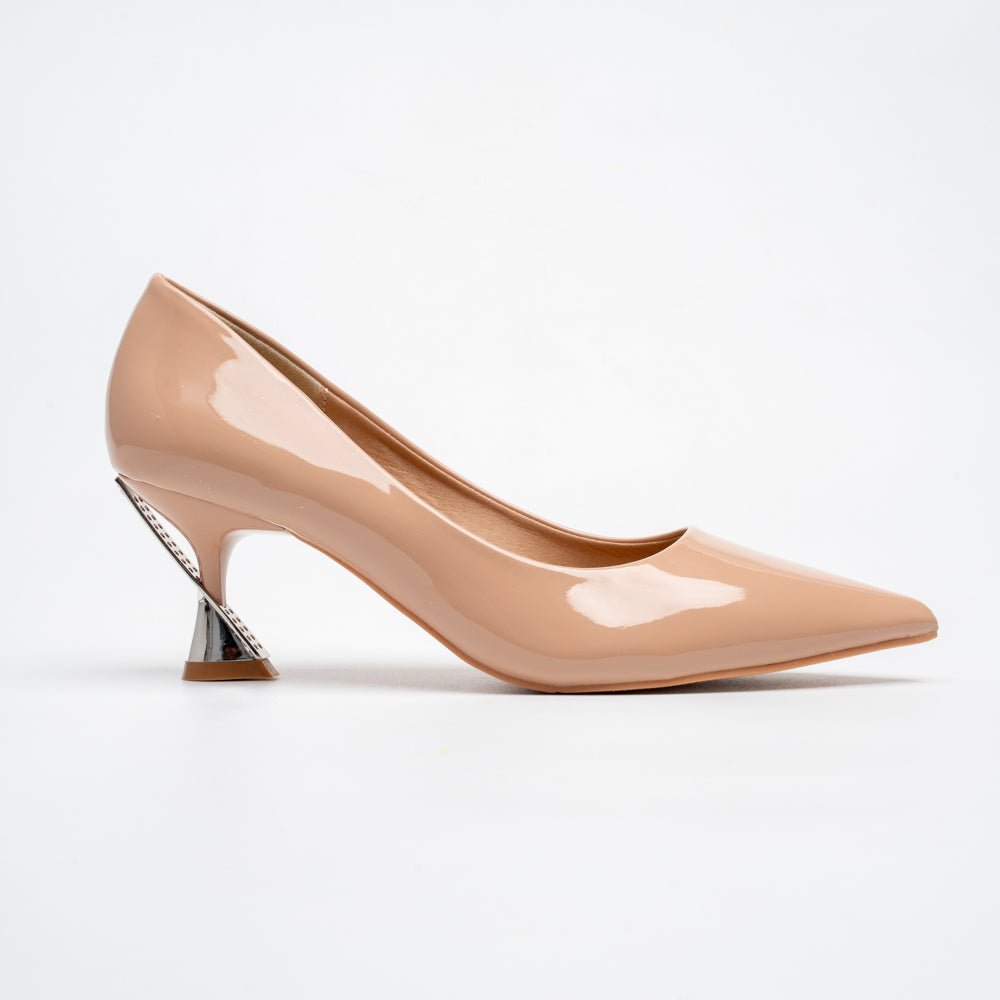 Celeste Sculpted Heel Pointed Toe Pumps - Khaki