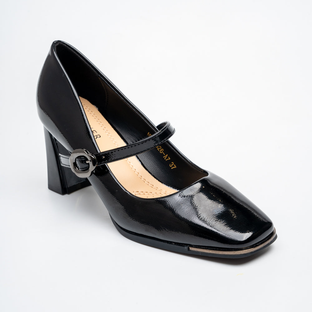 Pearl Ivory Mary Jane Block Heel Pumps - Black - view 2