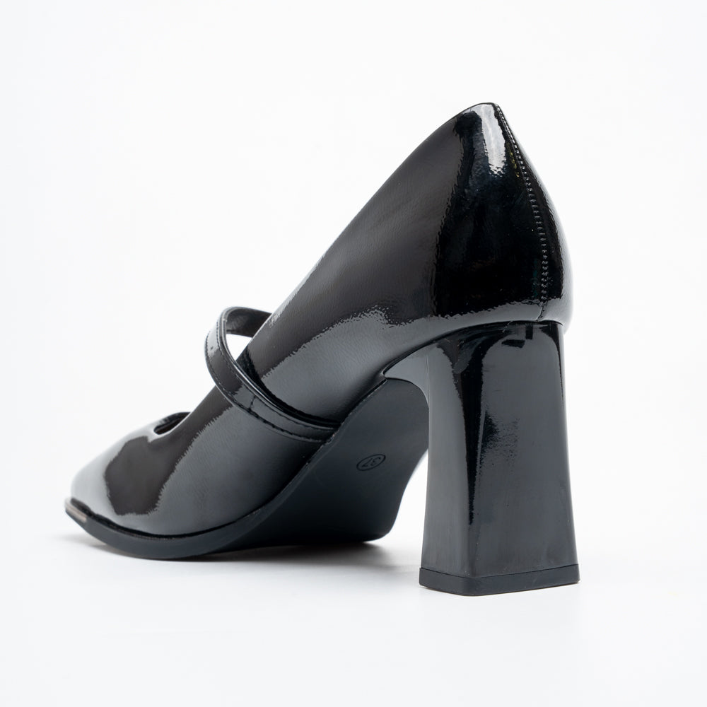 Pearl Ivory Mary Jane Block Heel Pumps - Black - view 5