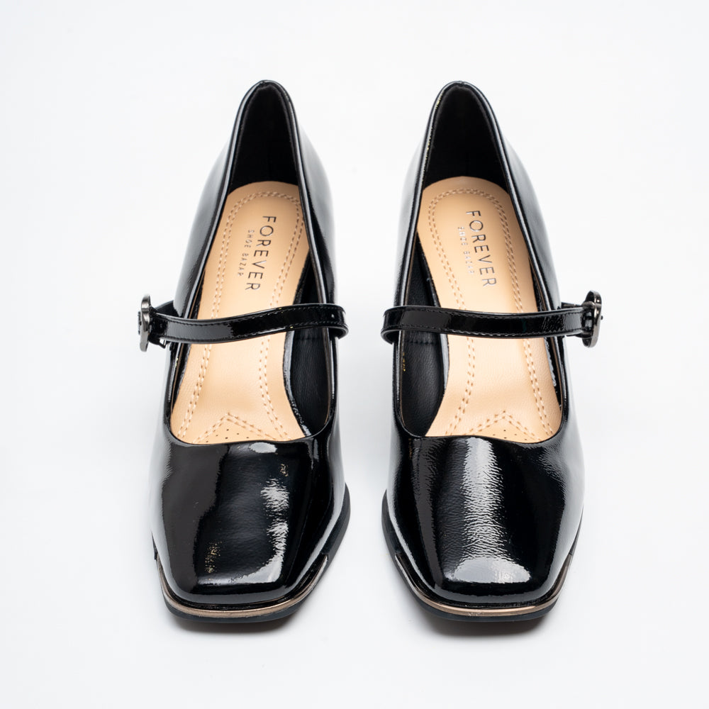 Pearl Ivory Mary Jane Block Heel Pumps - Black - view 3