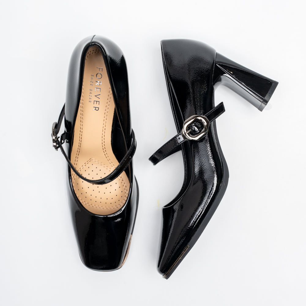 Pearl Ivory Mary Jane Block Heel Pumps - Black - view 4