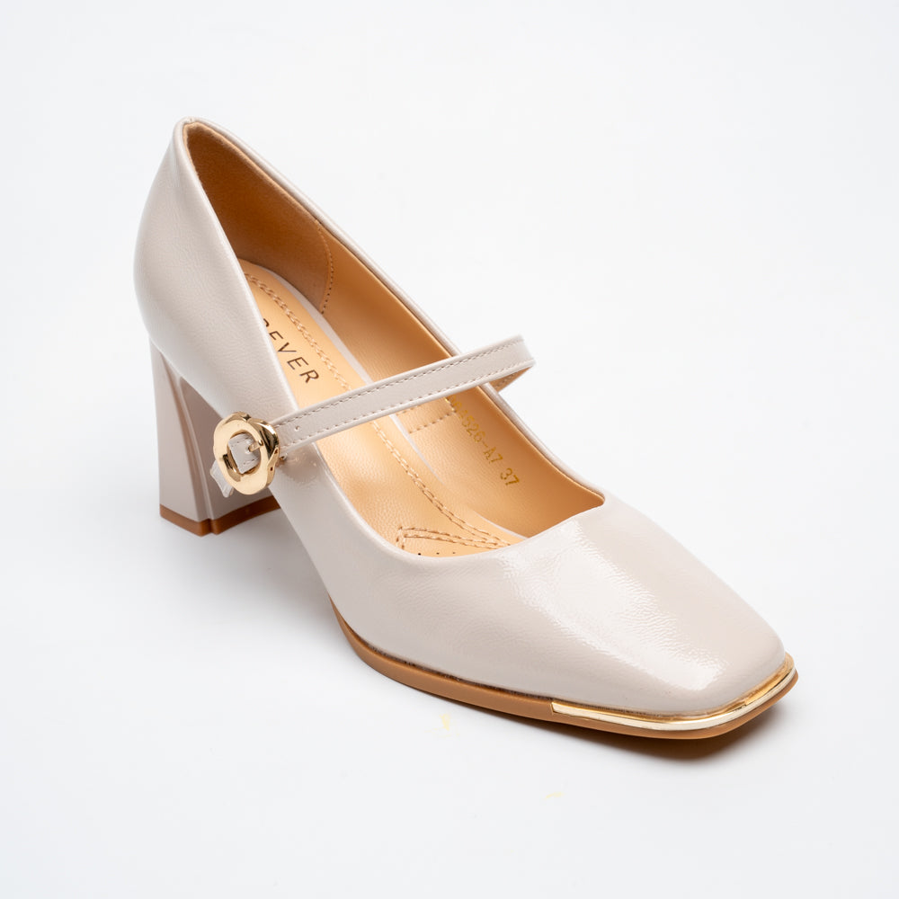 Pearl Ivory Mary Jane Block Heel Pumps - Beige - view 2