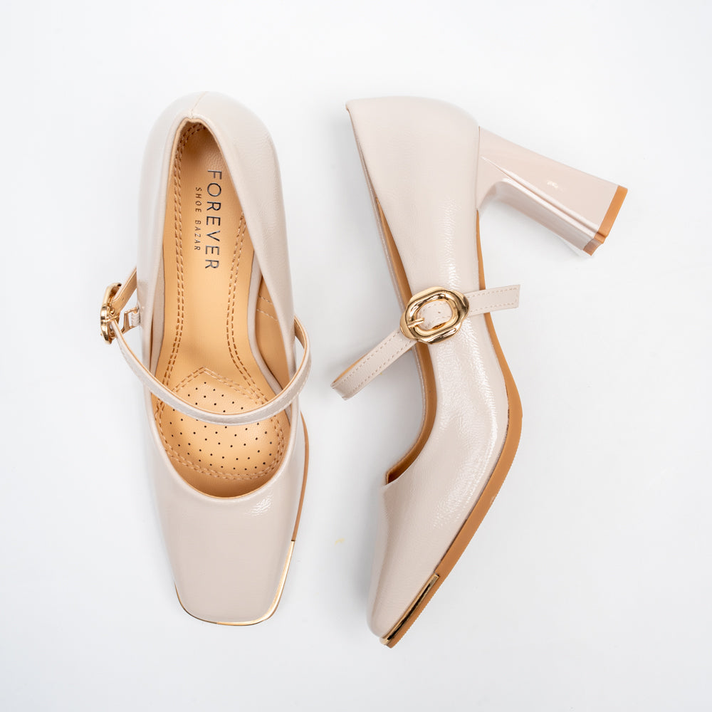 Pearl Ivory Mary Jane Block Heel Pumps - Beige - view 4