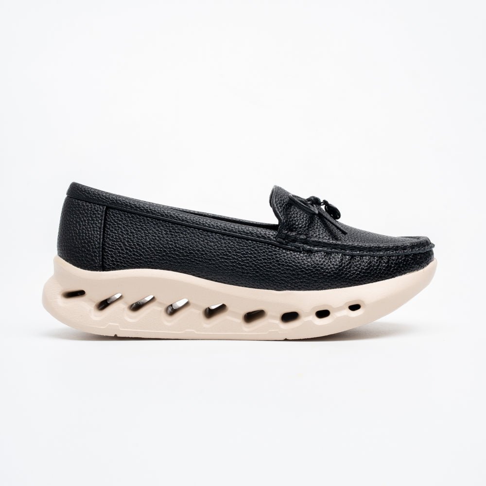 Perforated Posh - Black Loafers