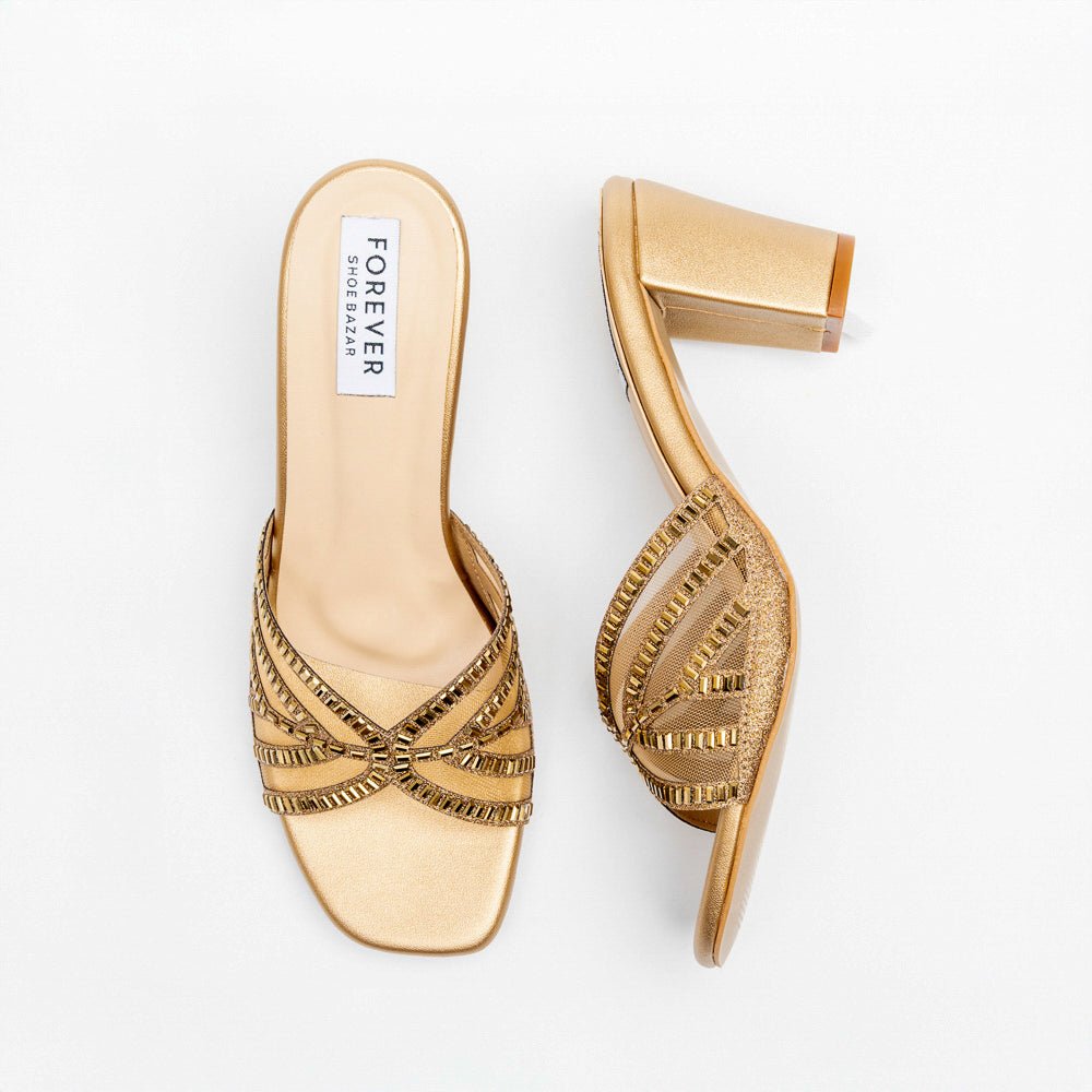 Gilded Mesh Dream - Antic Block Heel Slippers - view 4