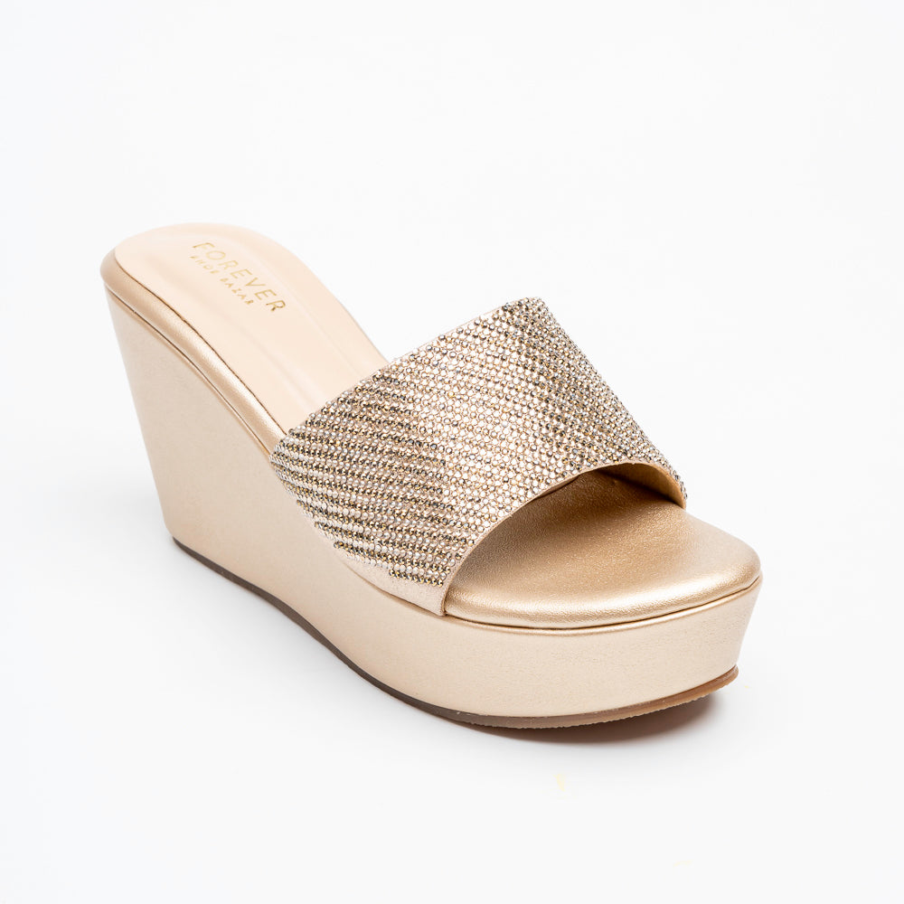 Crystal Glow - Gold Platform Heels