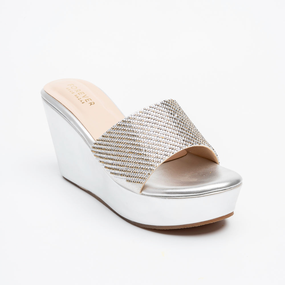 Crystal Glow - Silver Platform Heels