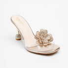 Celina Crystal Flower High Heels - Gold