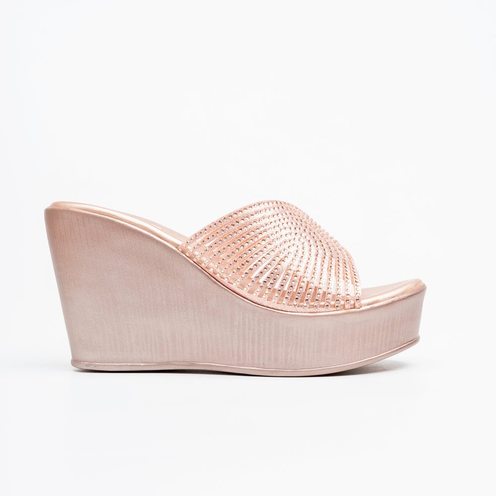 Marvelle Sparkle Wedge Slides - Champagne