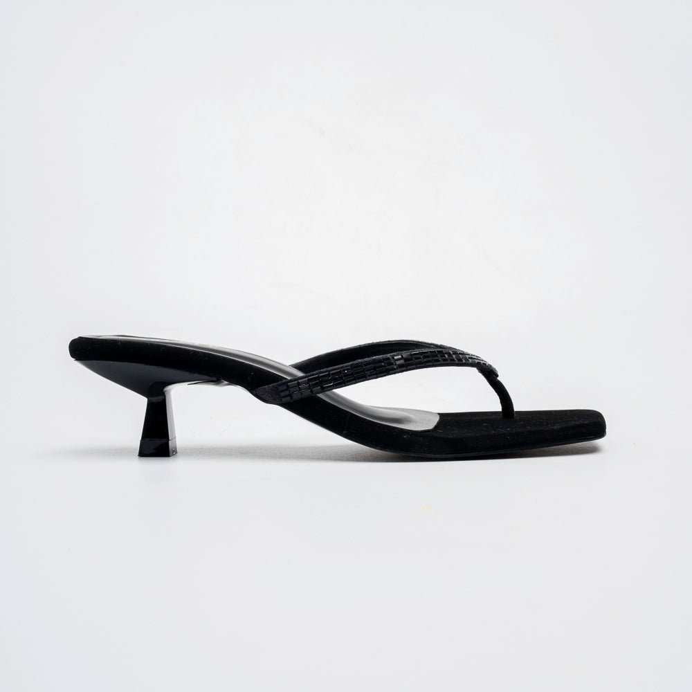 Valira Crystal V-Strap Kitten Heels - Black