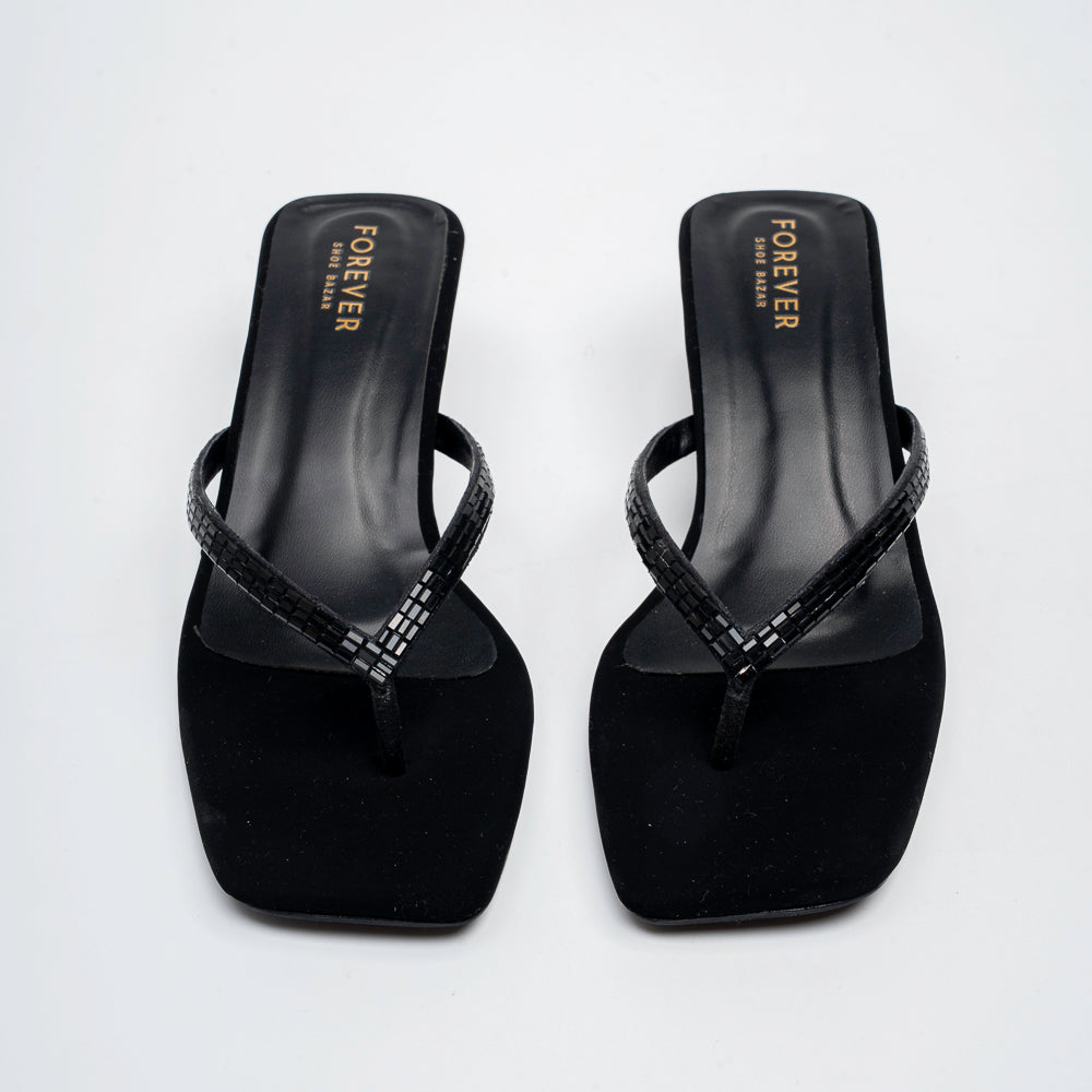 Valira Crystal V-Strap Kitten Heels - Black - view 3