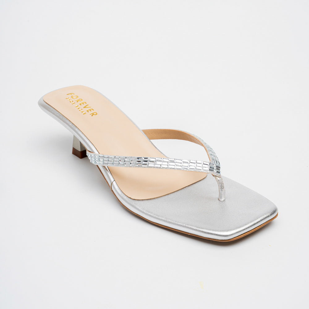 Valira Crystal V-Strap Kitten Heels - Silver - view 2