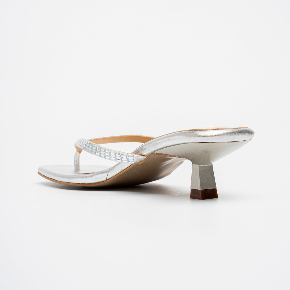 Valira Crystal V-Strap Kitten Heels - Silver - view 5