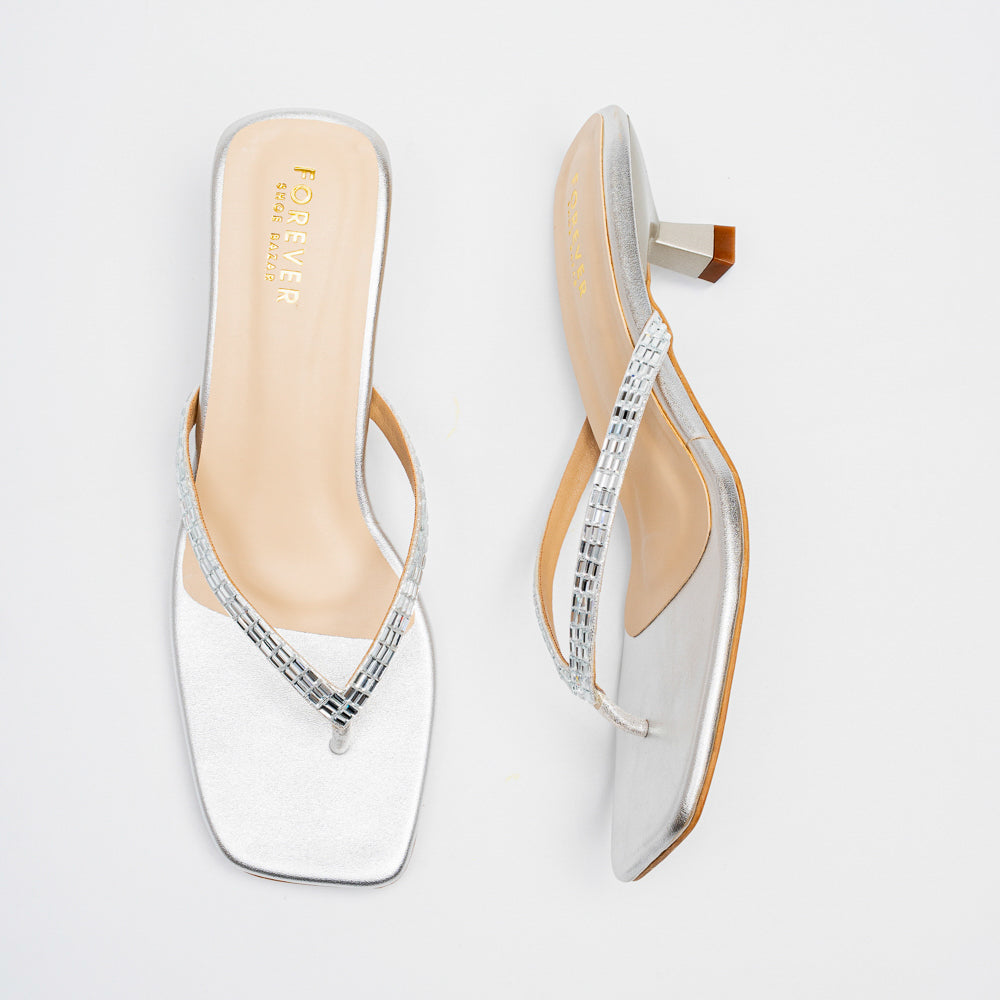 Valira Crystal V-Strap Kitten Heels - Silver - view 4