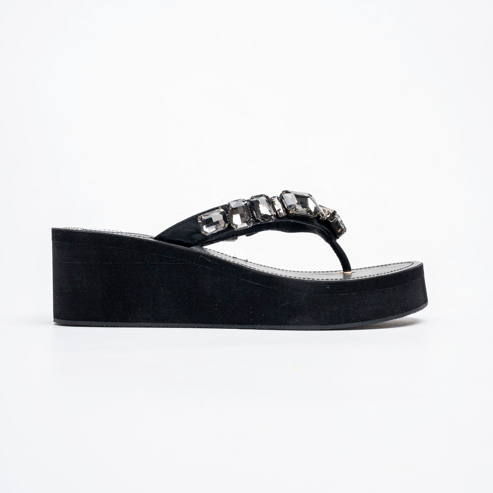 Orabella Jewel Wedge Sandals - Black