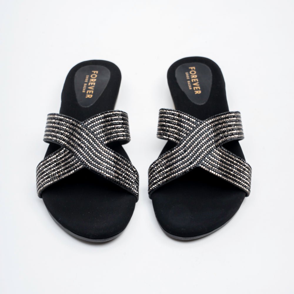 Lumiera Crystal Cross Slides - Black - view 3