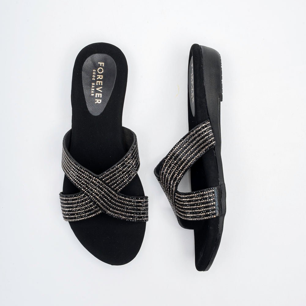 Lumiera Crystal Cross Slides - Black - view 4