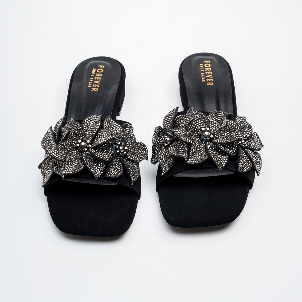 Noir Bloom Crystal Mules - Black - view 3
