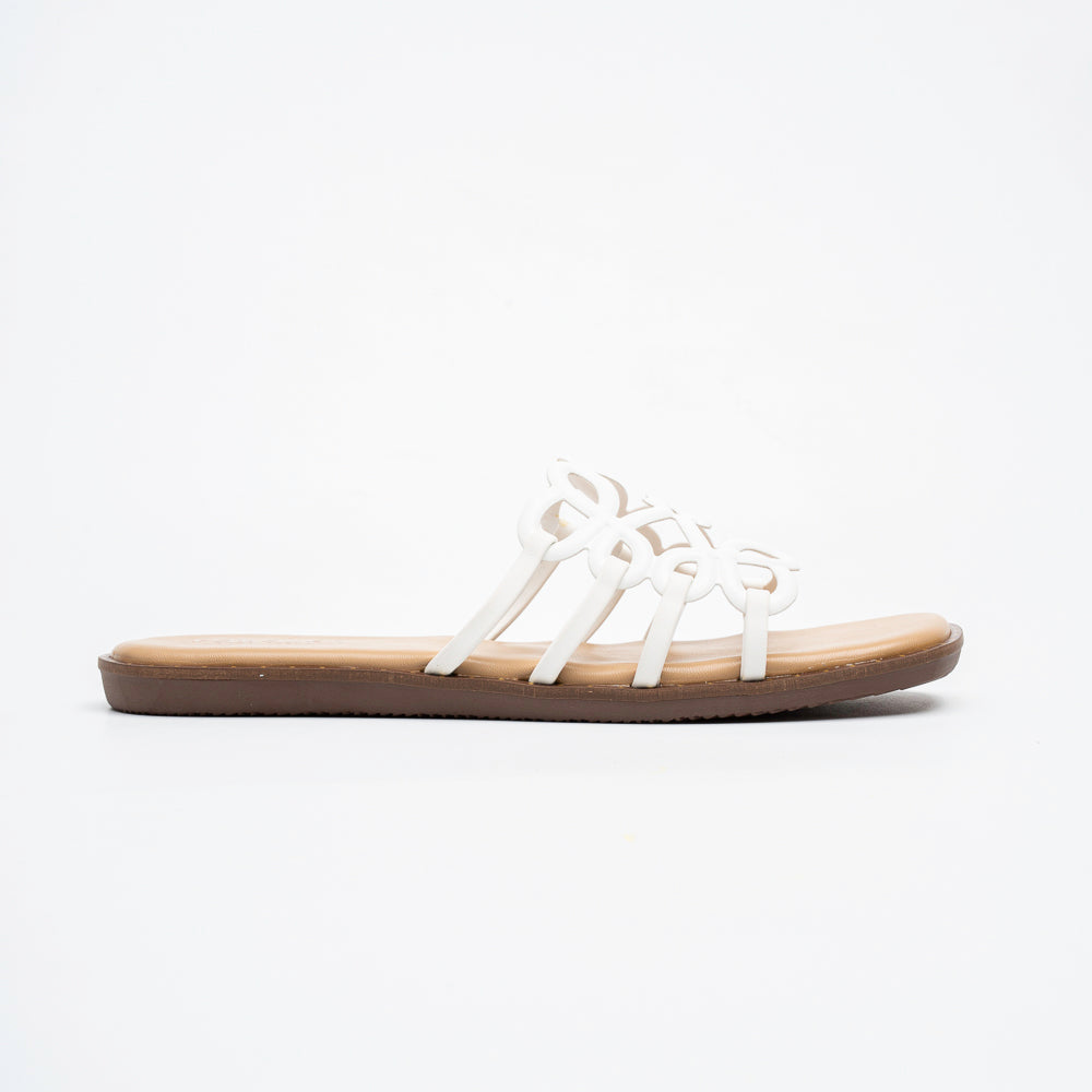 Orlina Scroll Strap Slides - White
