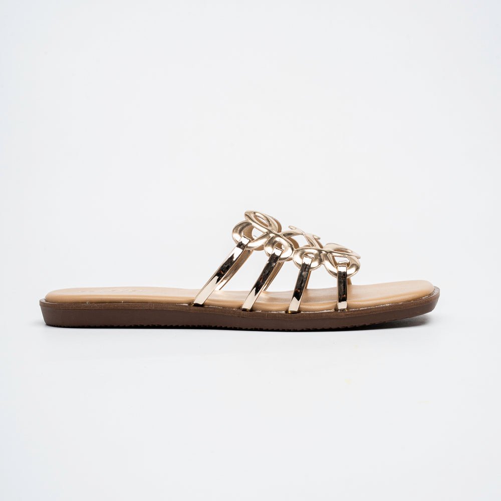 Orlina Scroll Strap Slides - Gold